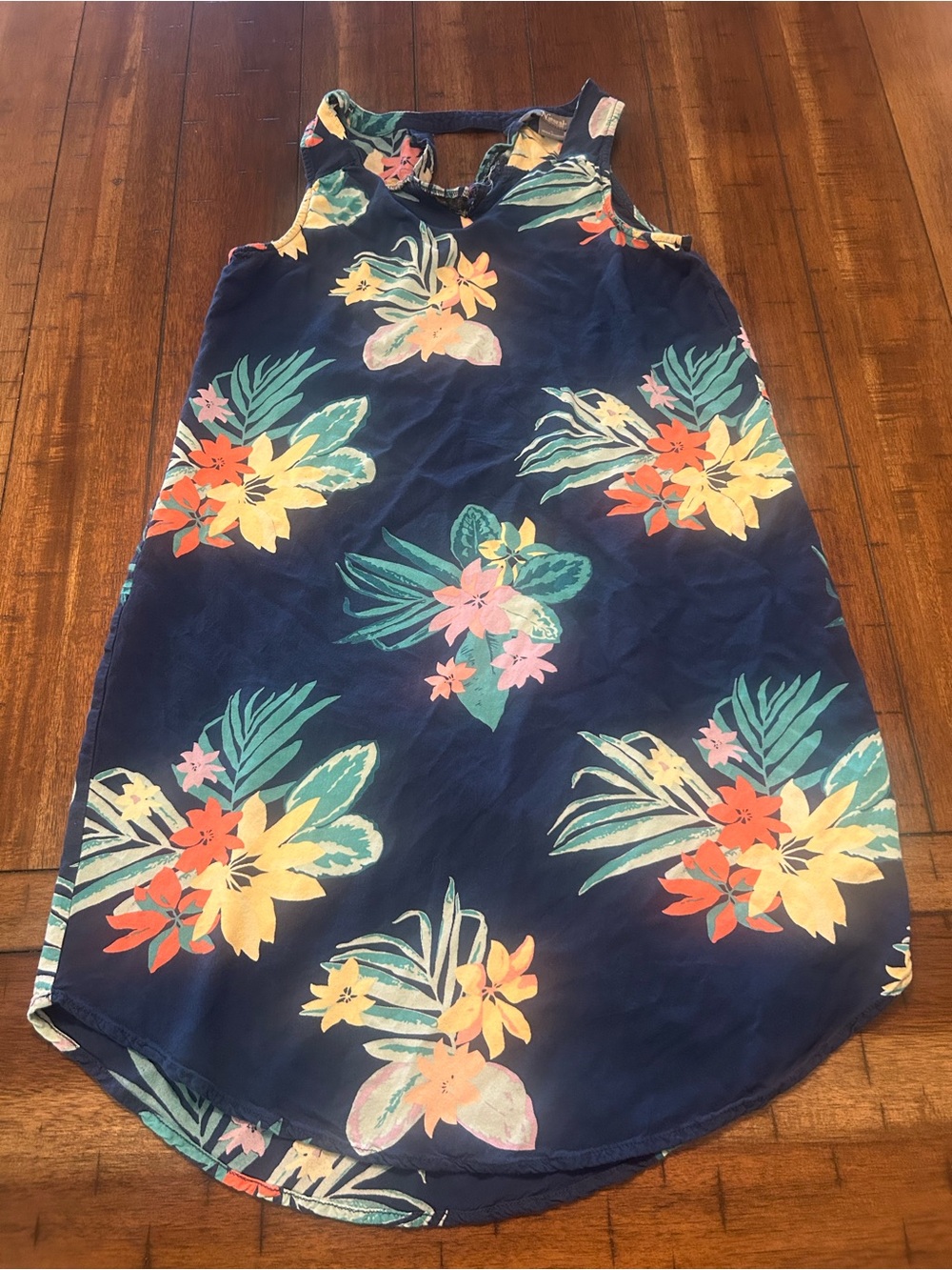 Natural Reflections Tropical Floral Shift Dress Navy Blue Sleeveless Size S